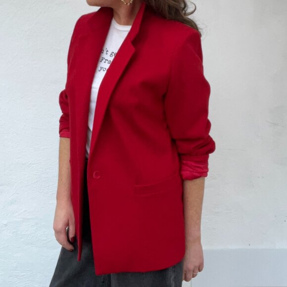 Vintage Dumas 100% Wool Women's Holiday Red Blazer Large 8-10 / Made in the USA - Picture 16 of 16